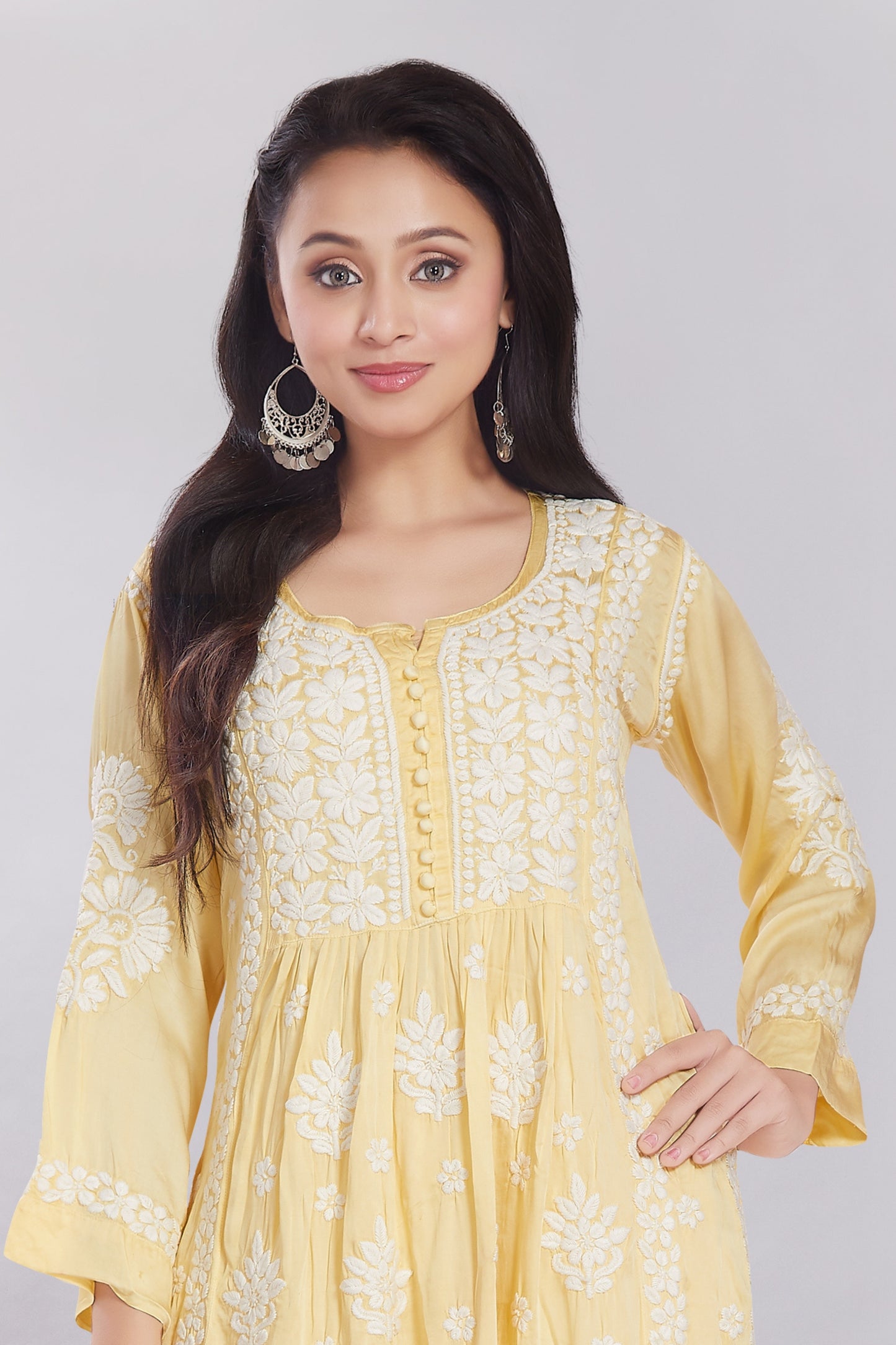 Huma Yellow Modal Satin Gherdaar Set