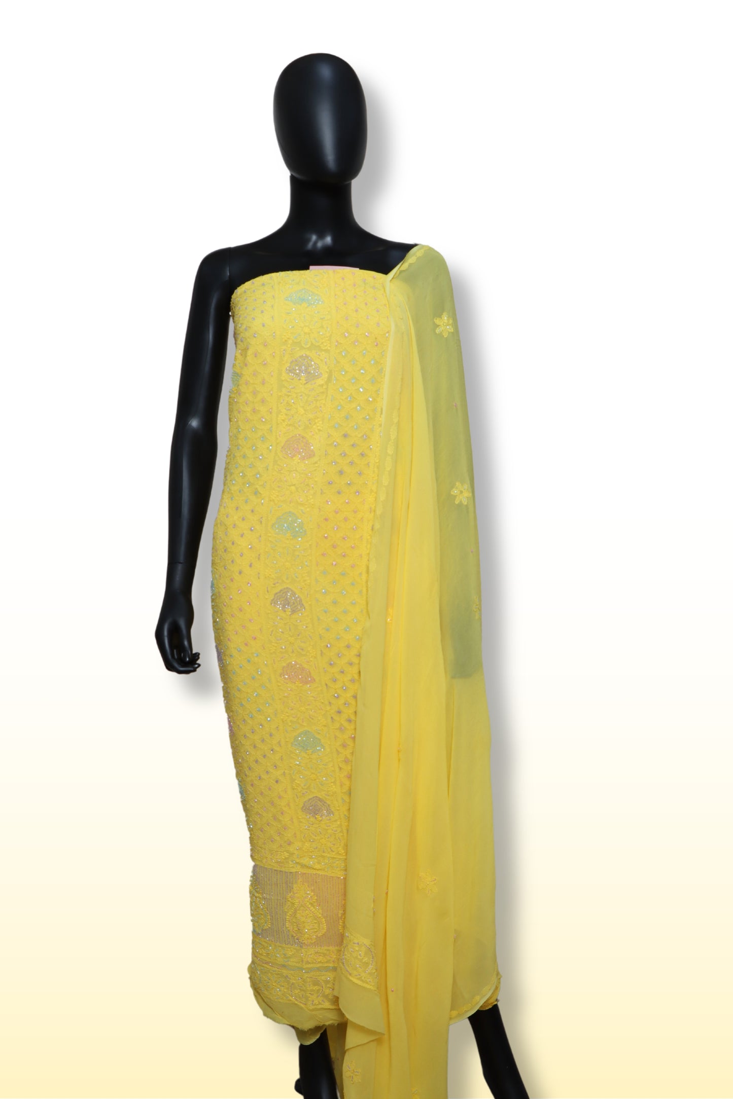 Viscos 4 piece set in Heavy Chikankari with Cutdana Work. (Unstitched)