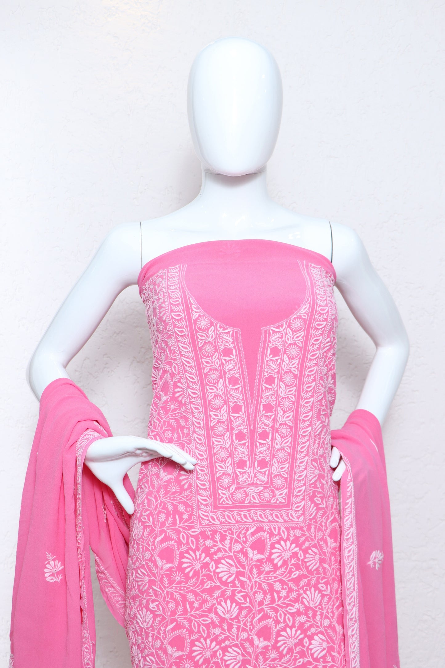 Pink Pure Georgette 4 piece set (Unstitched)