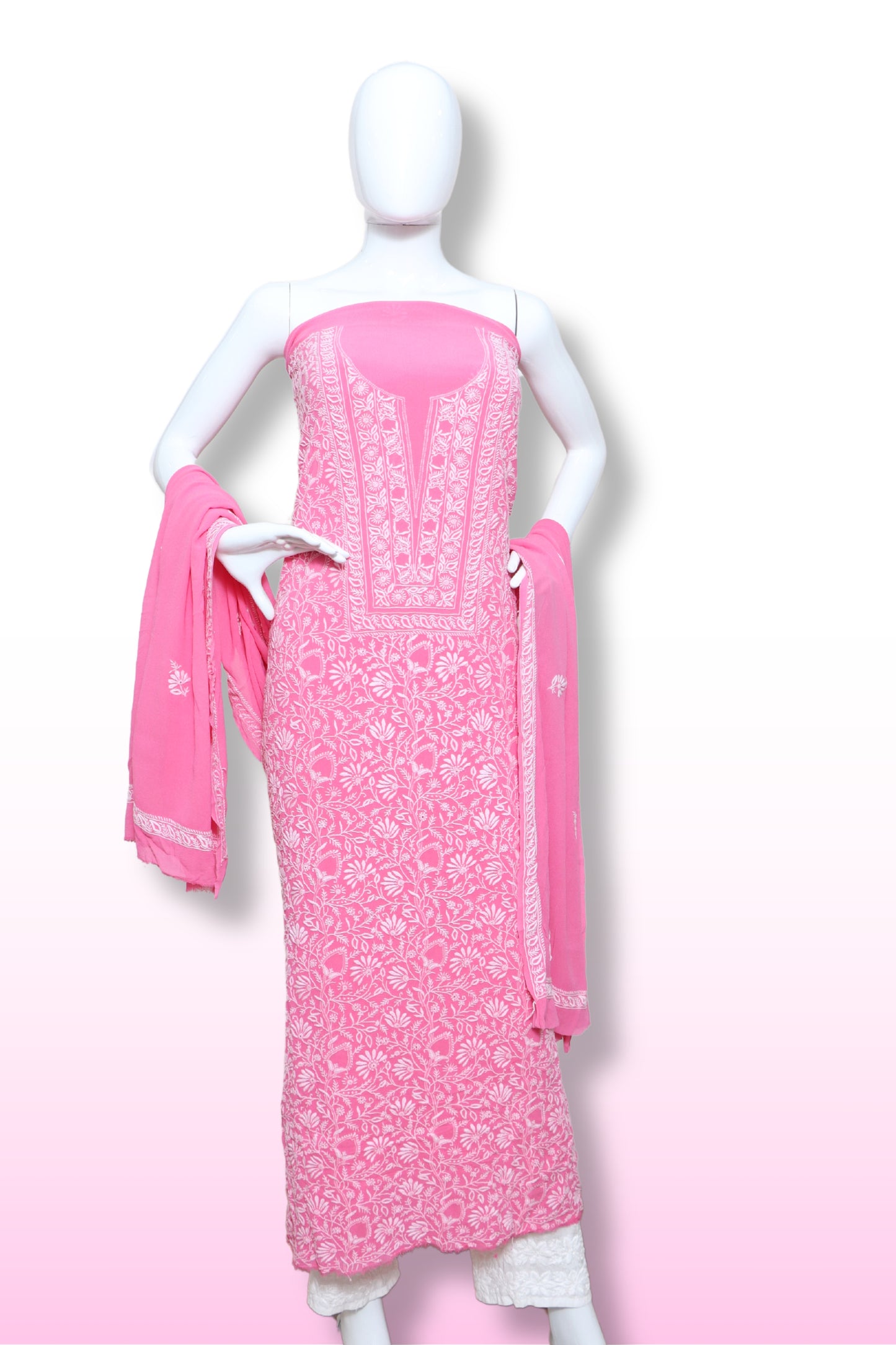 Pink Pure Georgette 4 piece set (Unstitched)