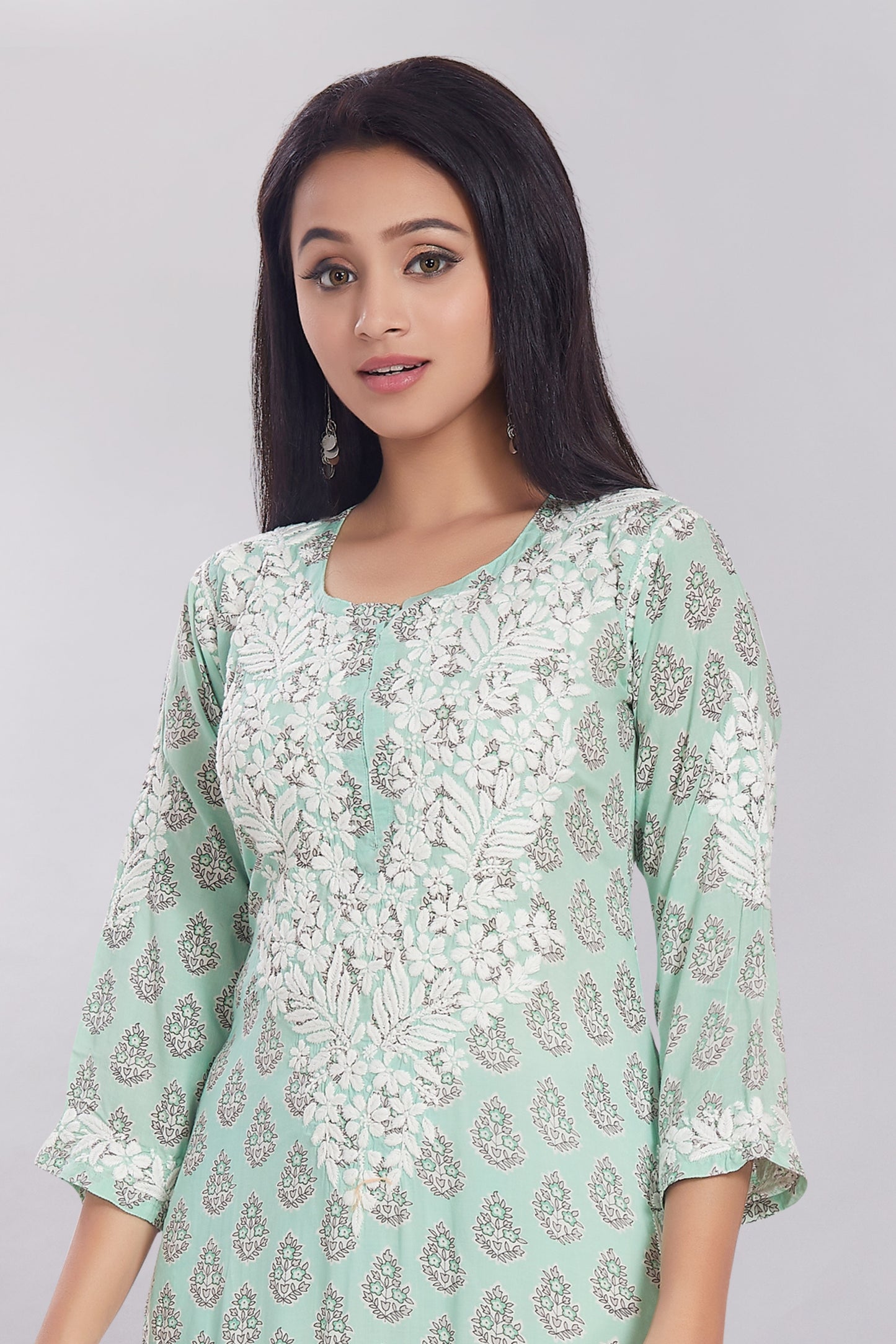 Firdaus Printed Modal Kurti Green