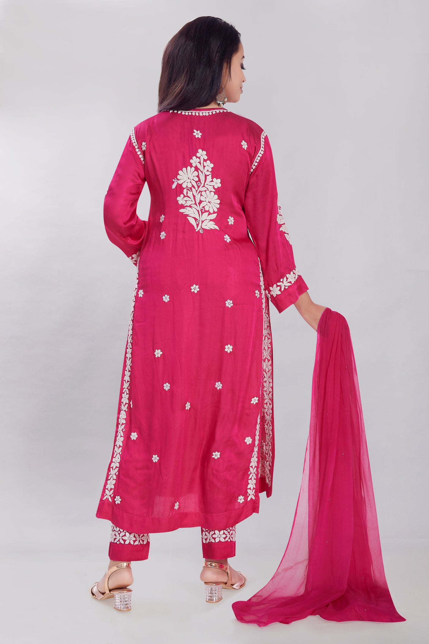 Huma Cherry Pink Modal Satin Gherdaar Set