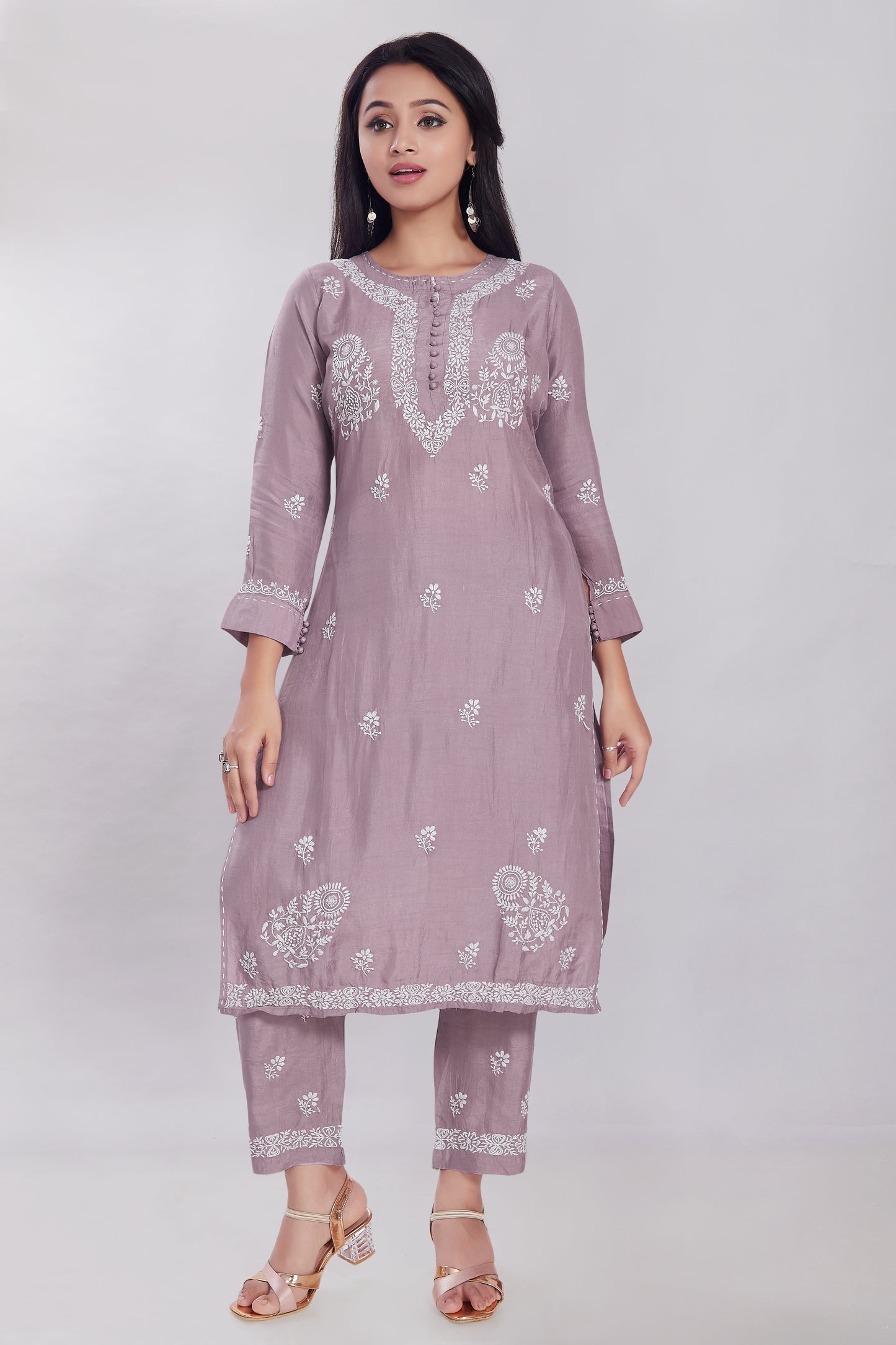 Dola Silk Chikankari Set.