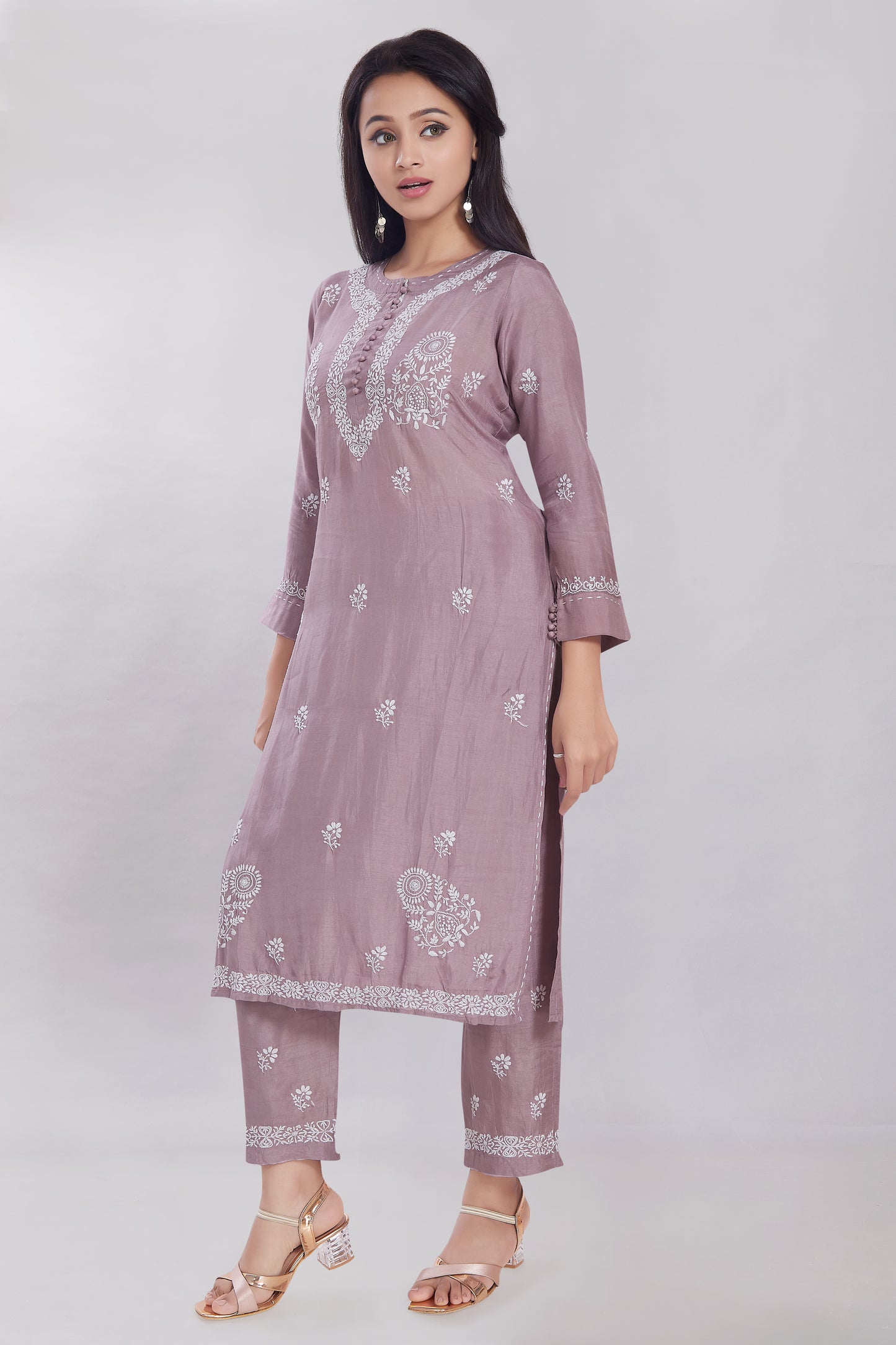 Dola Silk Chikankari Set.