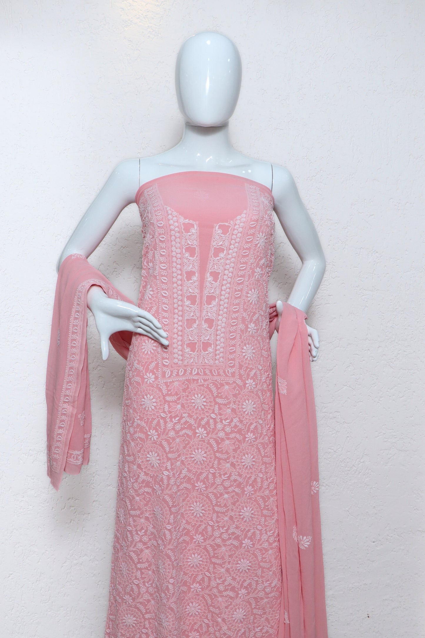 Pink Pure Georgette 4 piece set (Unstitched)