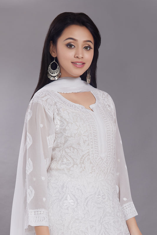 Khusnuma White Georgette Jaal Kurti (Only Kurti)