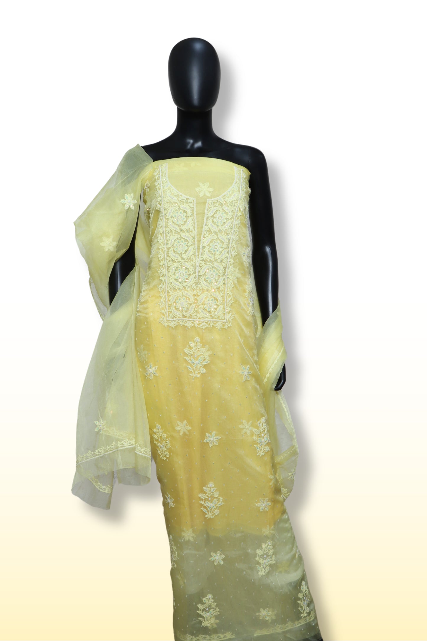 Lemon Yellow Faux Organza 4Pcs Set (Unstitched)