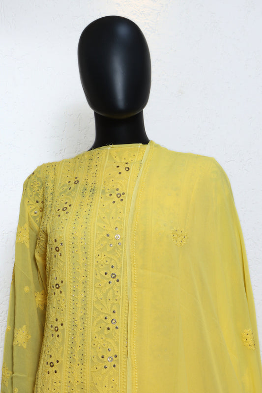 Viscos Anarkali with Heavy Chikankari and Mukaish work Four piece set.