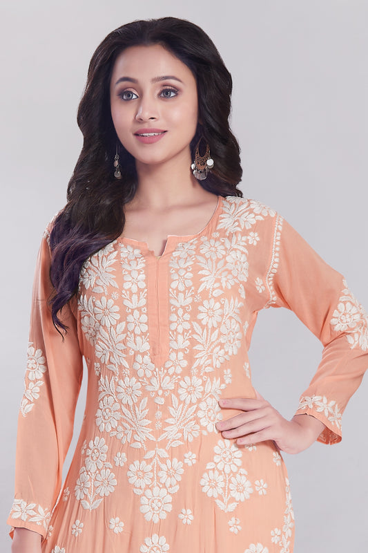 Ayesha Salmon Peach Modal Kurti.