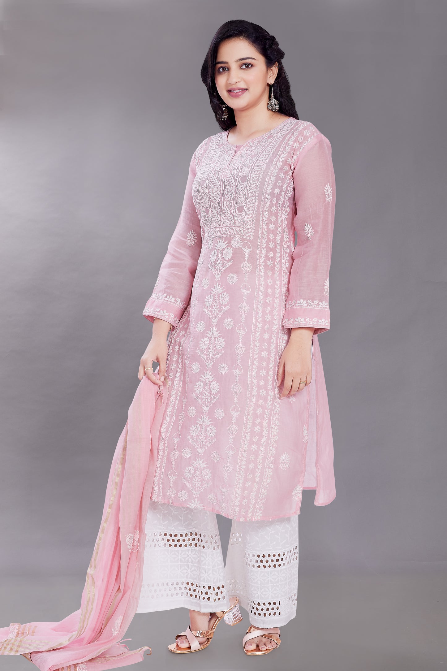 Zeb Pure Mulchanderi Set - Blush Pink