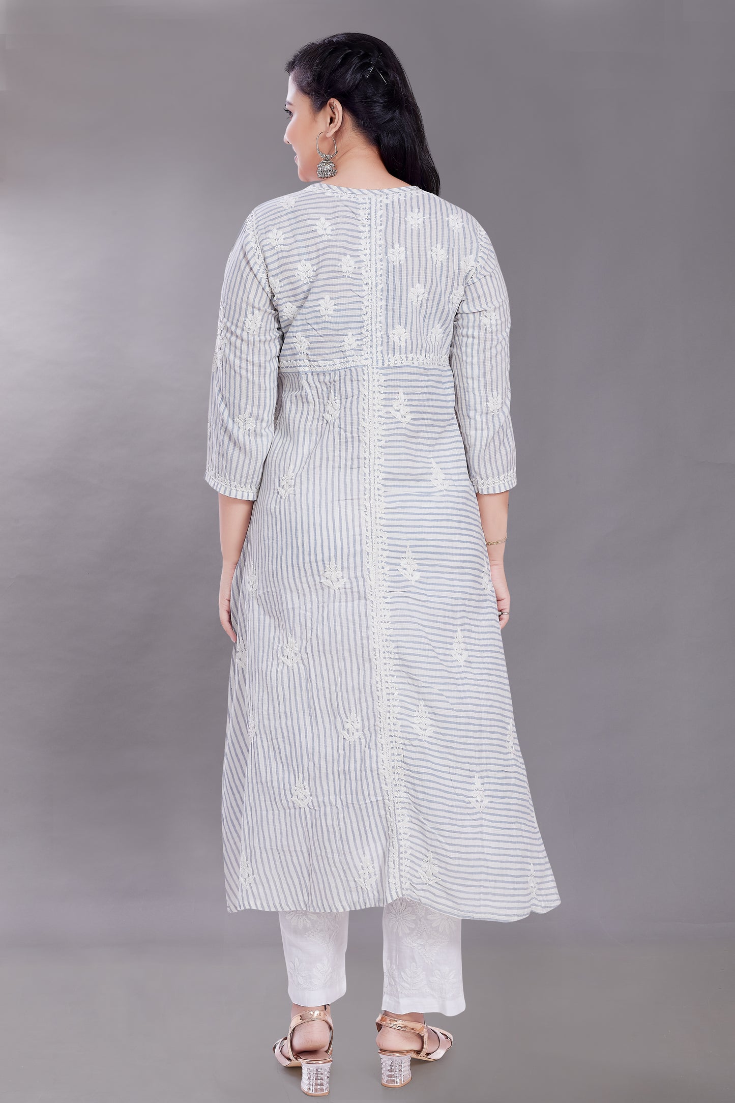 Stripes Chikankari Dress