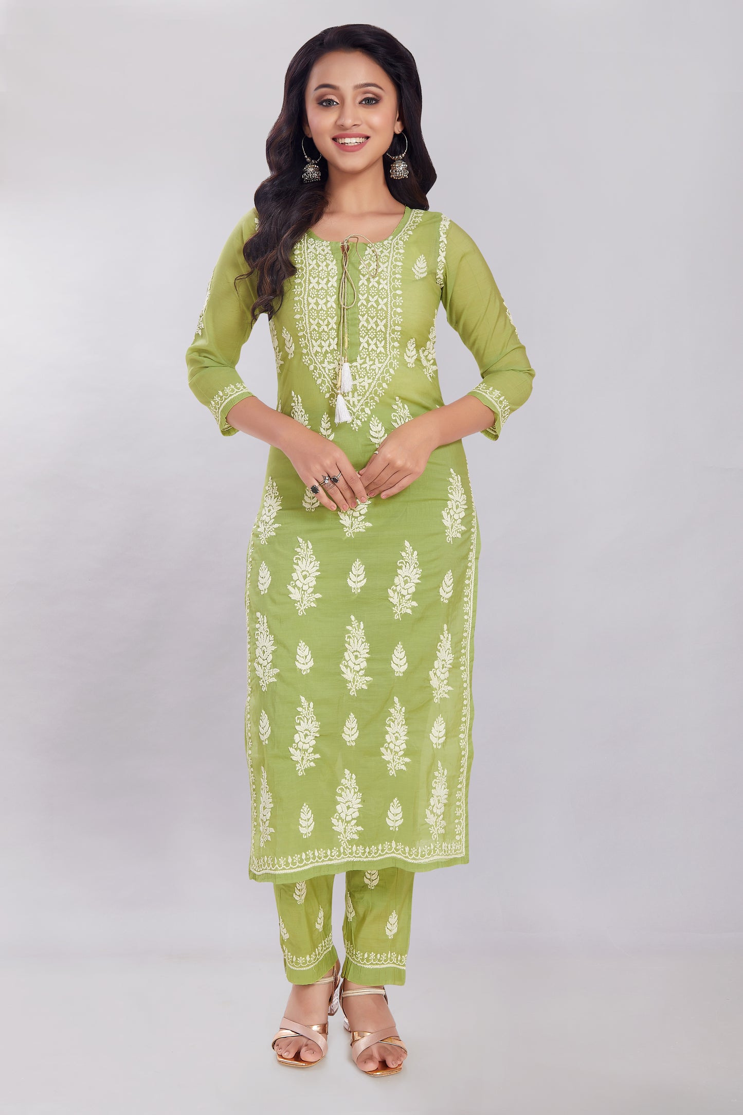 Zeba Melange Green Chanderi Chikankari Set.