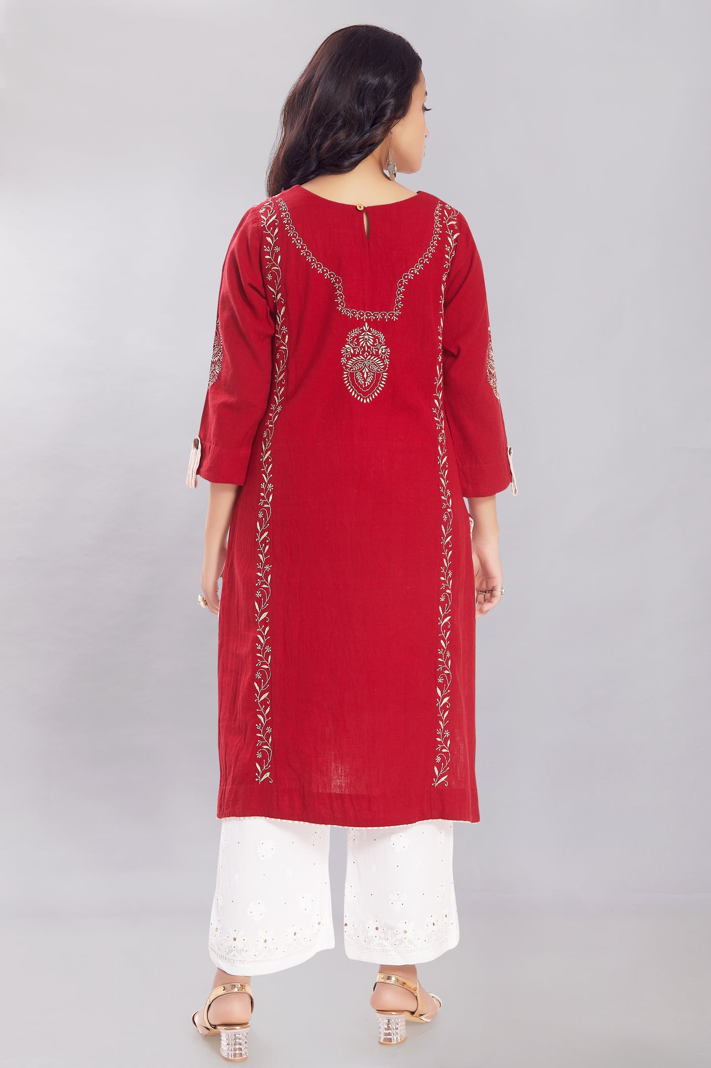 Naureen Ruby Red Handspun Khadi Kurti.