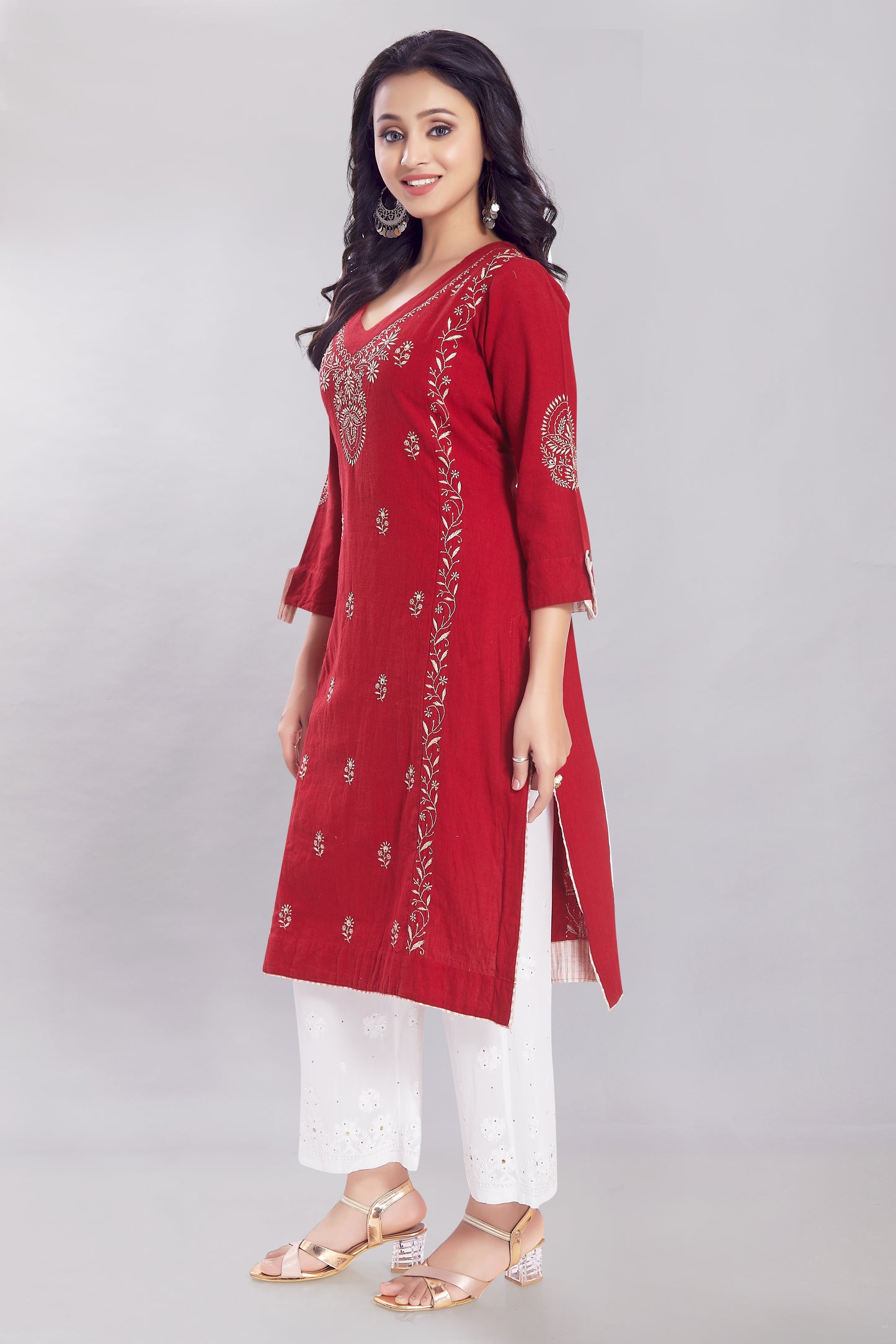 Naureen Ruby Red Handspun Khadi Kurti.