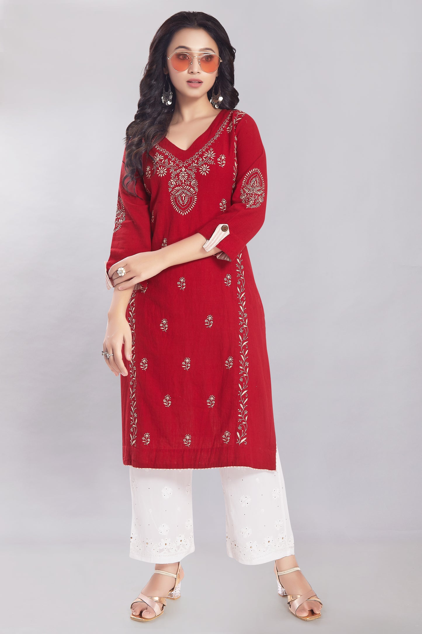 Naureen Ruby Red Handspun Khadi Kurti.