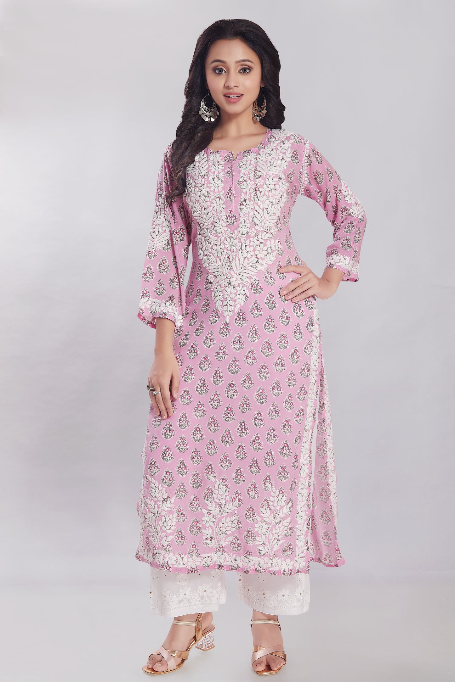 Firdaus Printed Modal Kurti in Dusty Pink