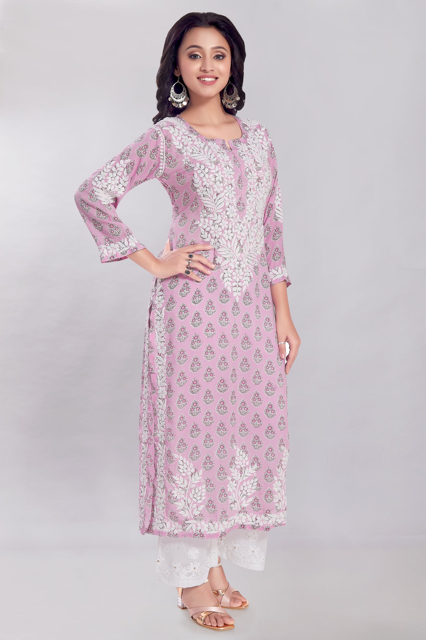 Firdaus Printed Modal Kurti in Dusty Pink