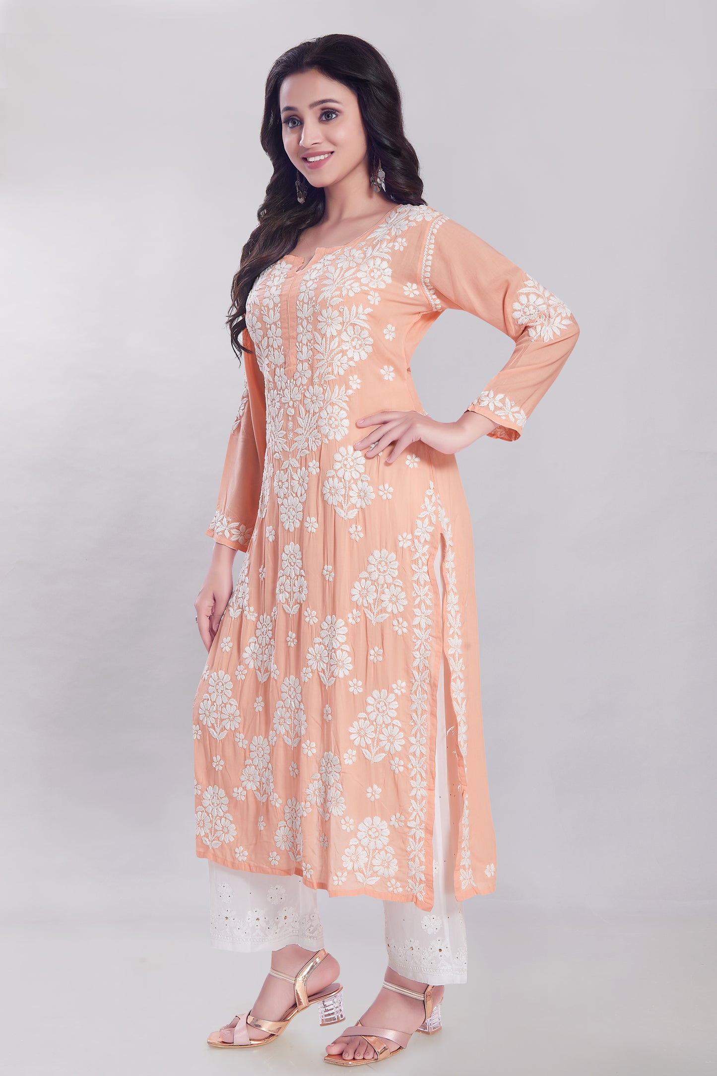 Ayesha Salmon Peach Modal Kurti.