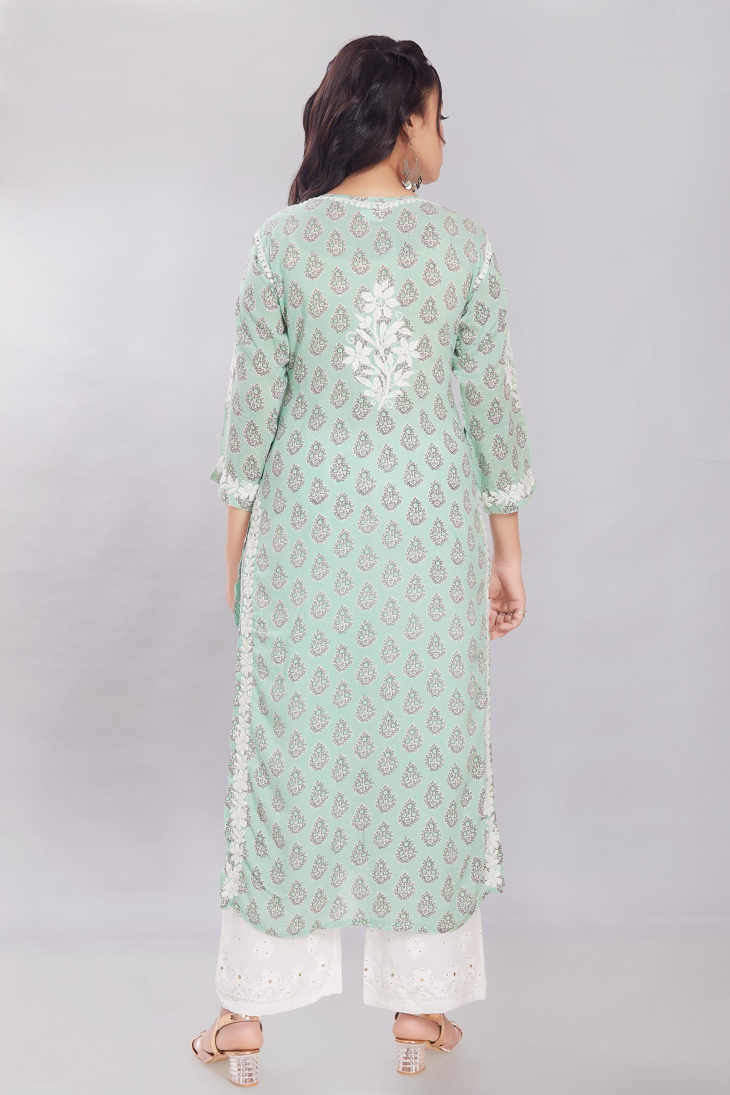 Firdaus Printed Modal Kurti in Pastel Green