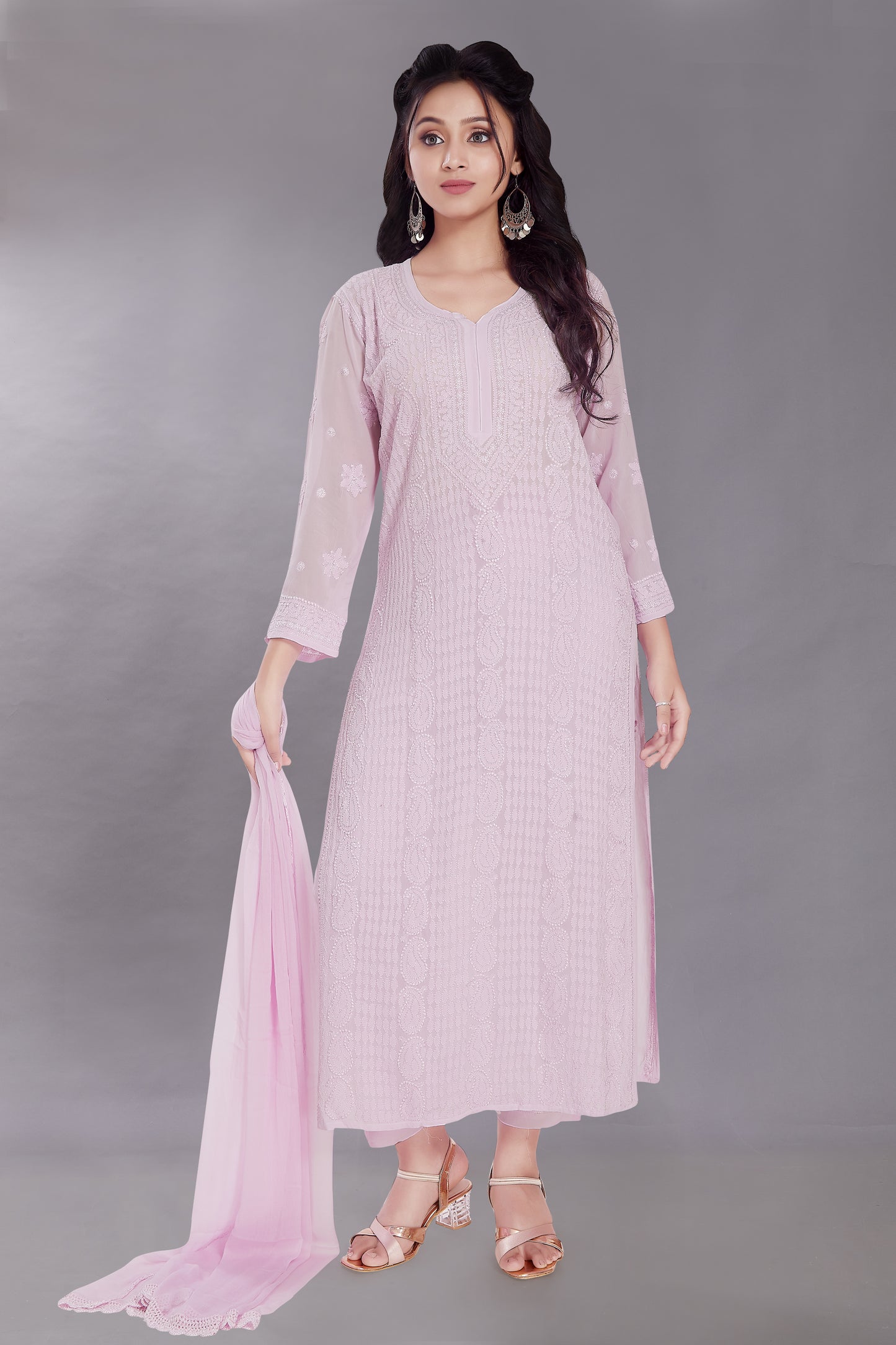 Khusnuma Lavender Georgette Jaal Kurti.