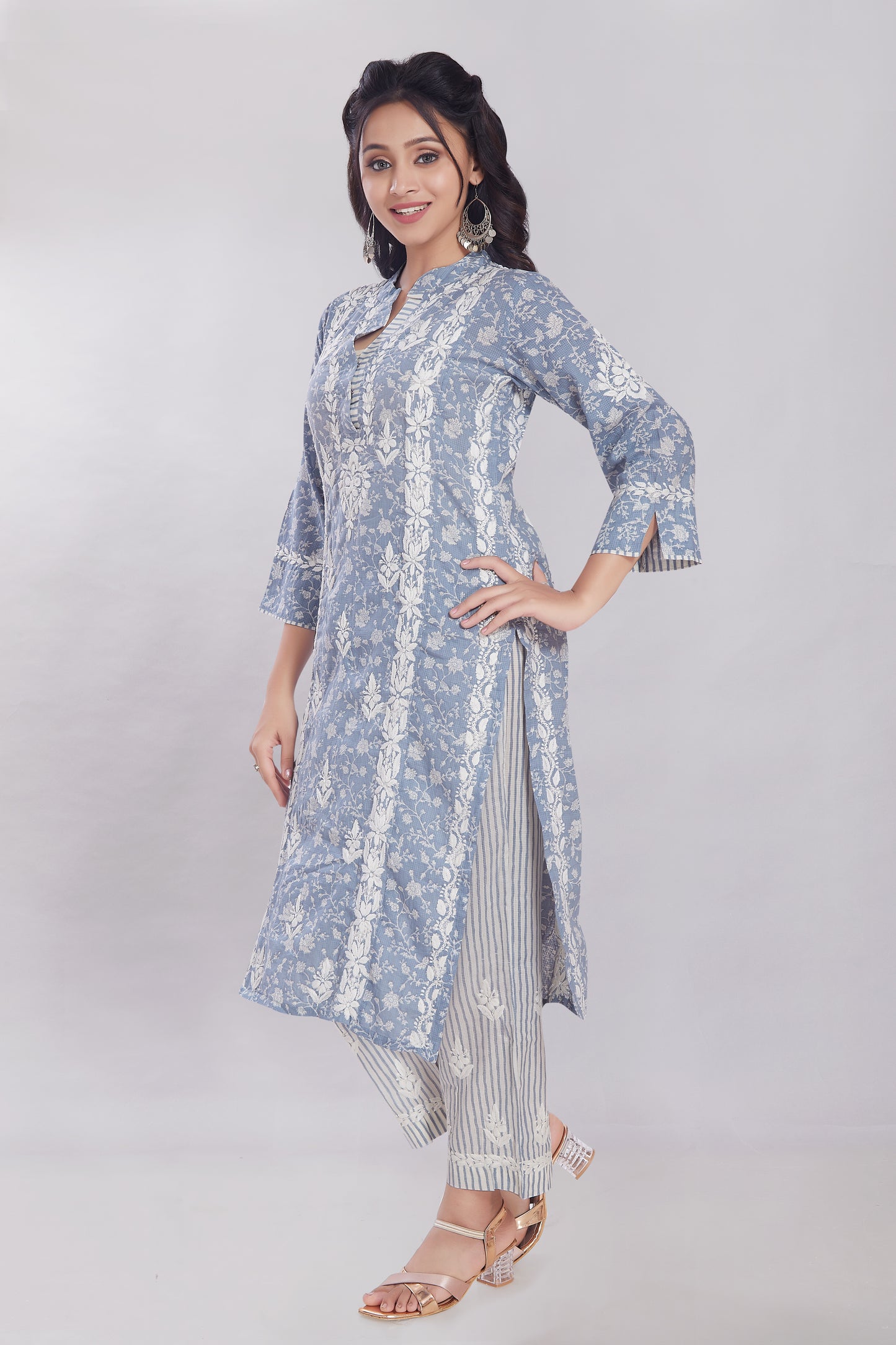 Rayna Soft Blue Printed Cotton Set