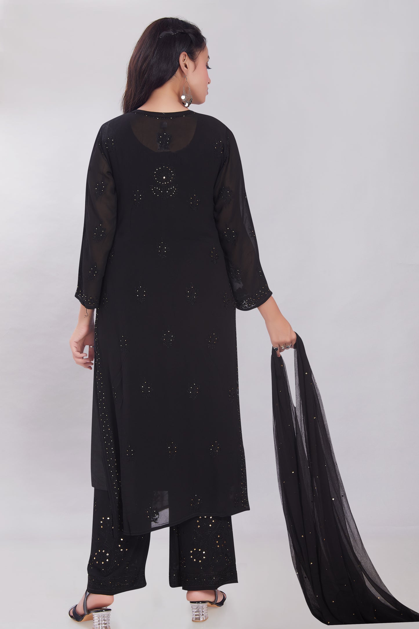 Myrrah Black Georgette Jaal Mukaish Set