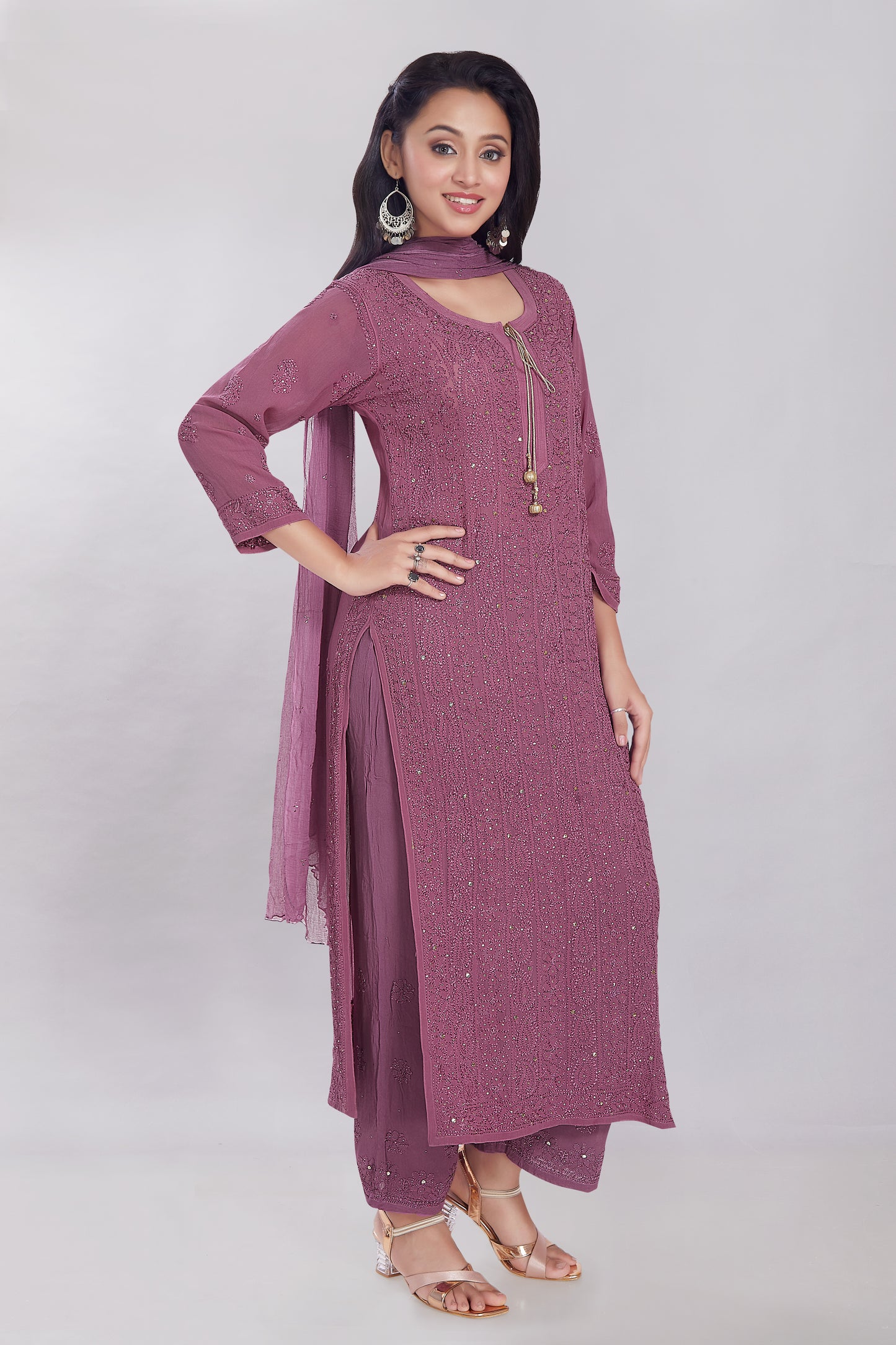 Myrrah Plum Purple Georgette Jaal Mukaish Set