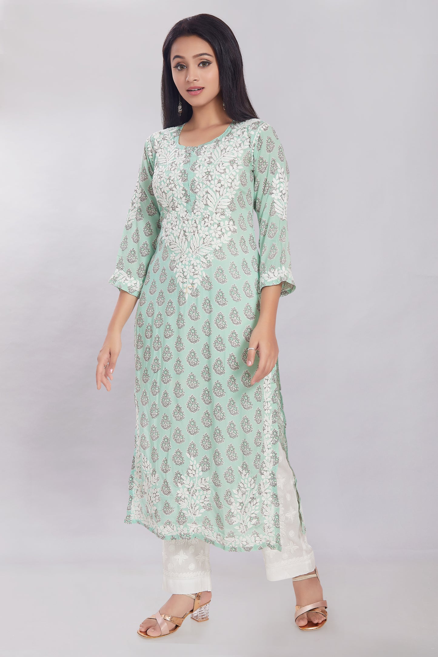 Firdaus Printed Modal Kurti Green