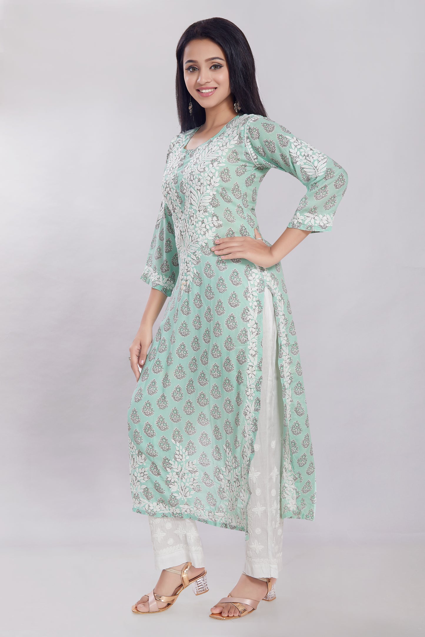 Firdaus Printed Modal Kurti Green