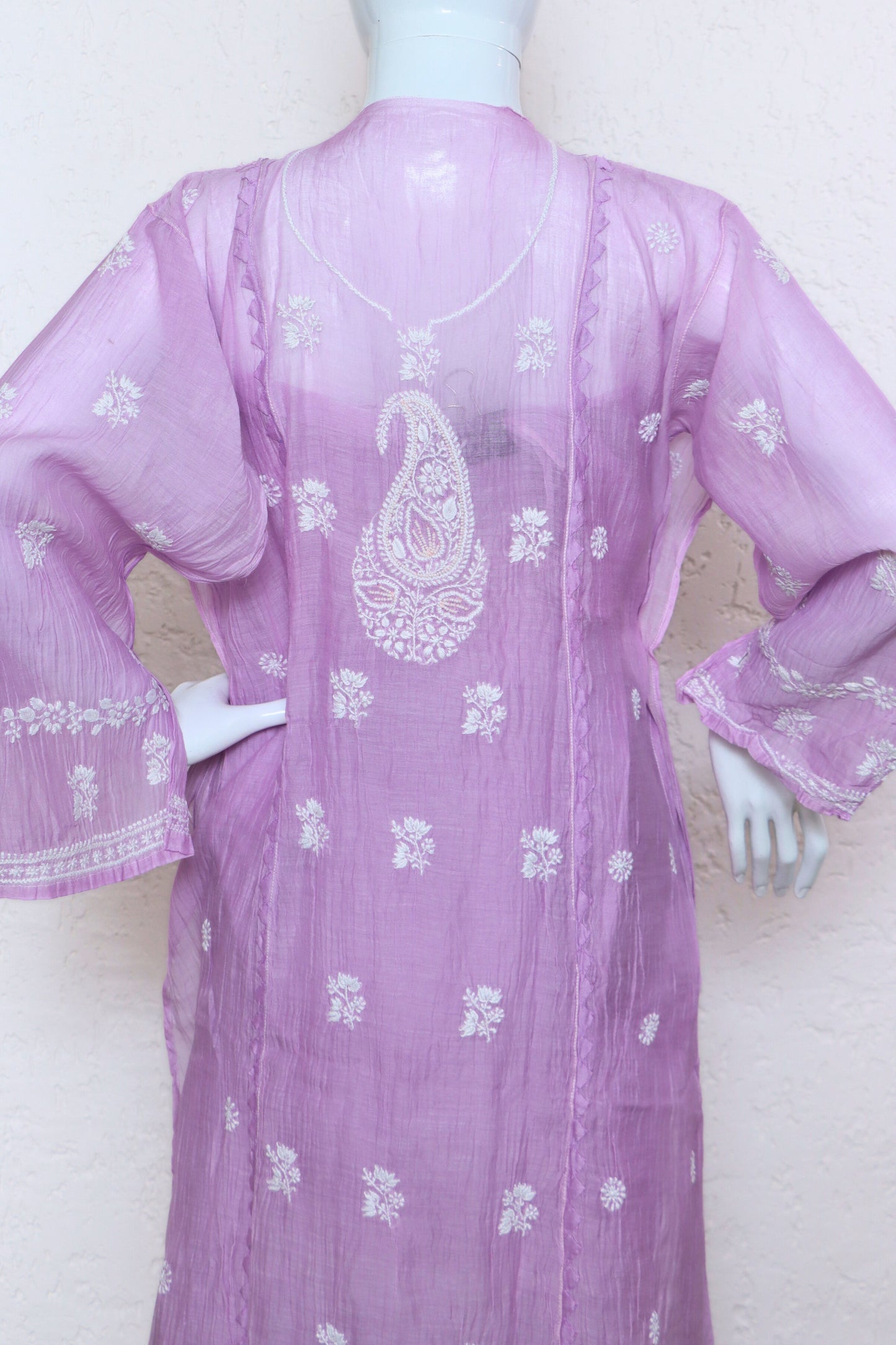 Unstitched Mulchanderi Kurta with Mul Lining and Pants Material in Cotton Satin.